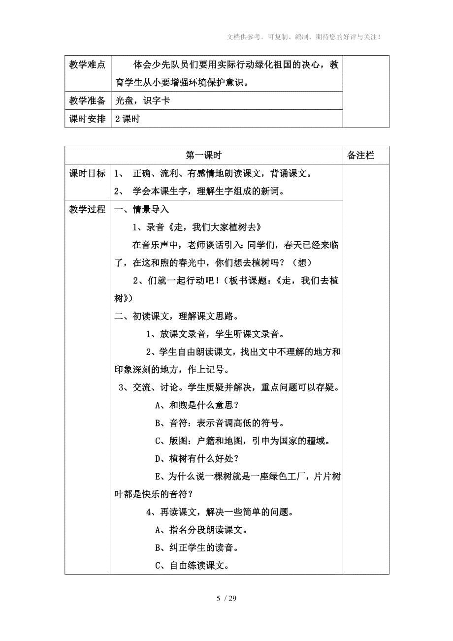 小学四年级语文下册第一单元教学计划_第5页