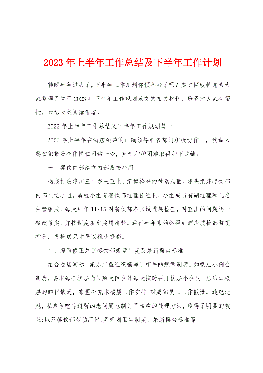 2023年上半年工作总结及下半年工作计划.docx_第1页