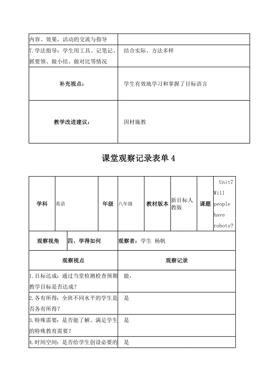 【学员徐小琴】课堂观察记录表单_第4页