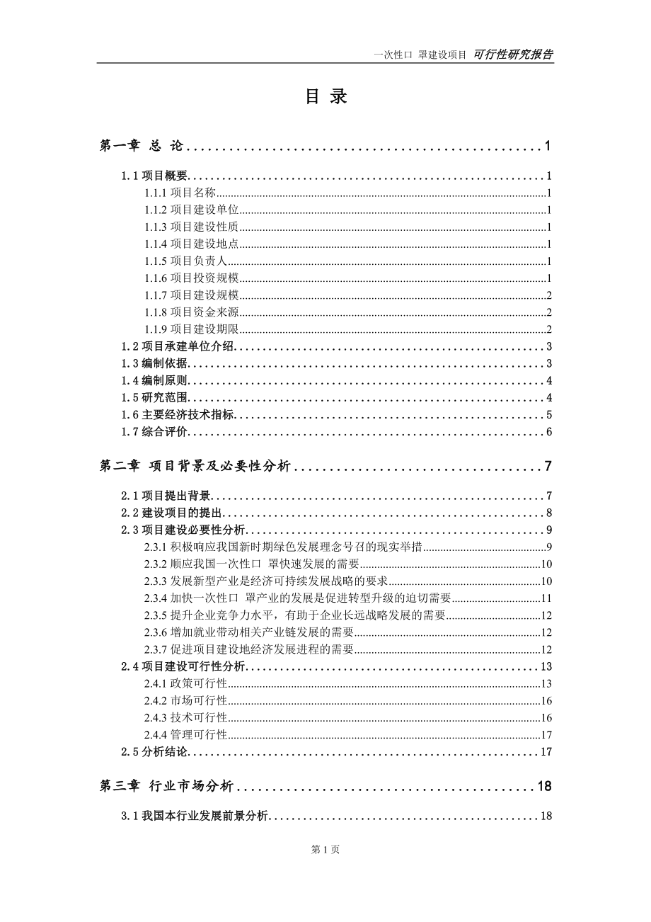 一次性口 罩建设项目可行性研究报告-可修改模板案例_第2页