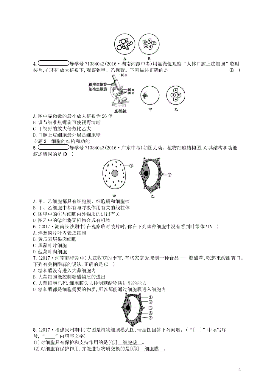 七年级生物上册 3.3 细胞通过分裂而增殖练习 （新版）北师大版_第4页