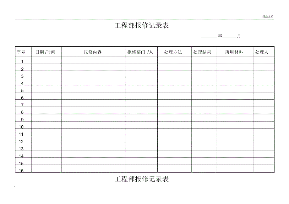 工程部日常维修记录表(每天一张)_第1页