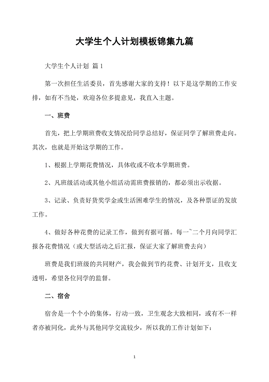 大学生个人计划模板锦集九篇_第1页