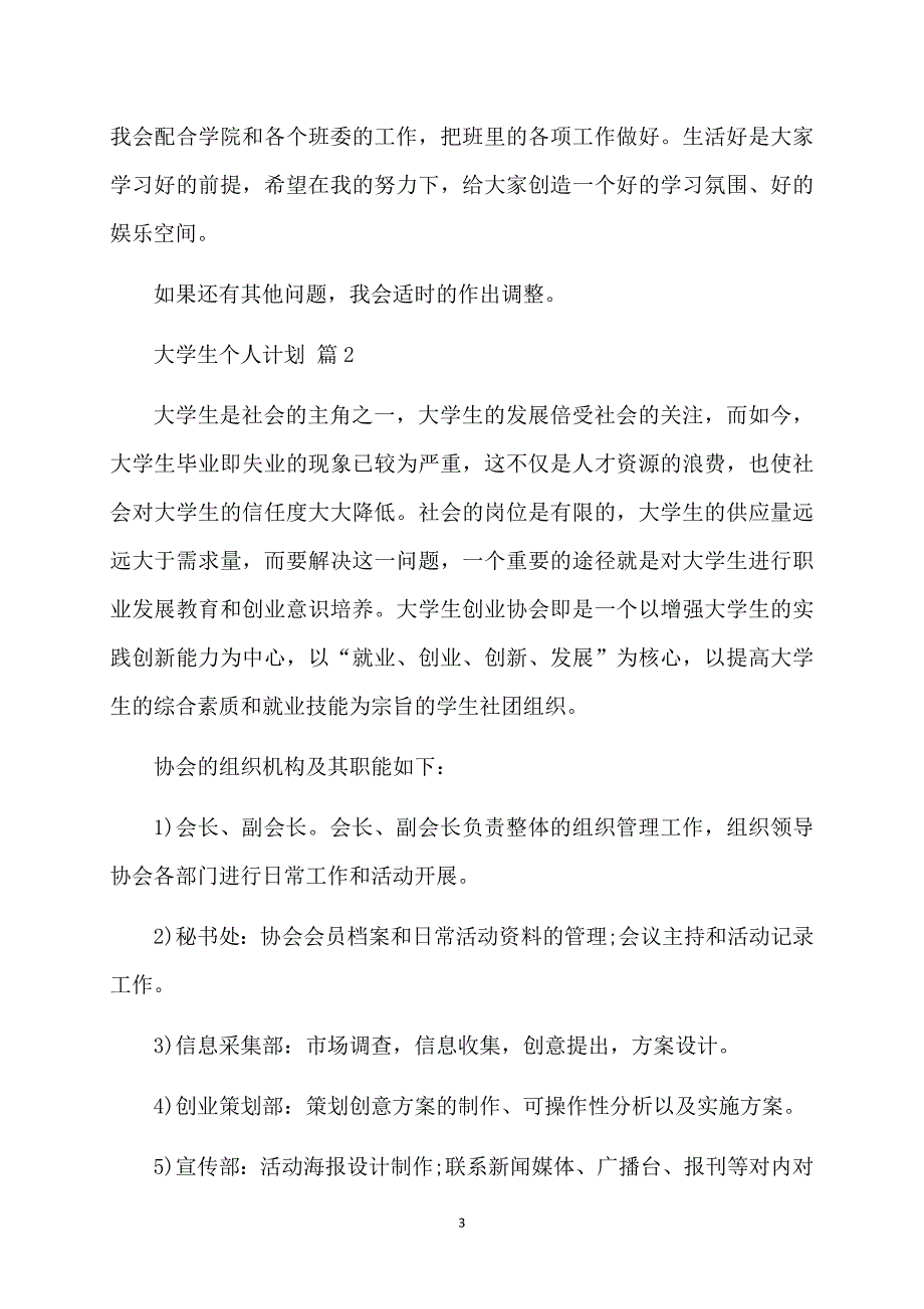 大学生个人计划模板锦集九篇_第3页