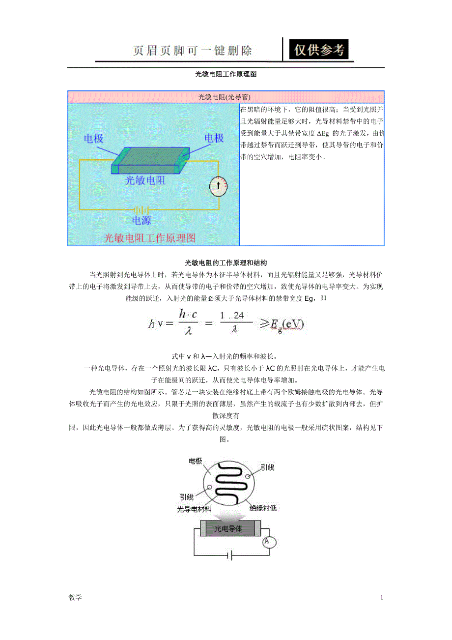 光敏电阻的工作原理教育课资_第1页