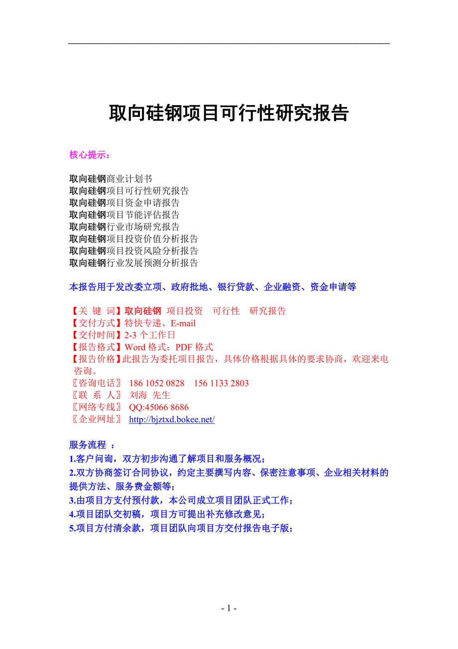 取向硅钢项目可行性研究报告_第1页