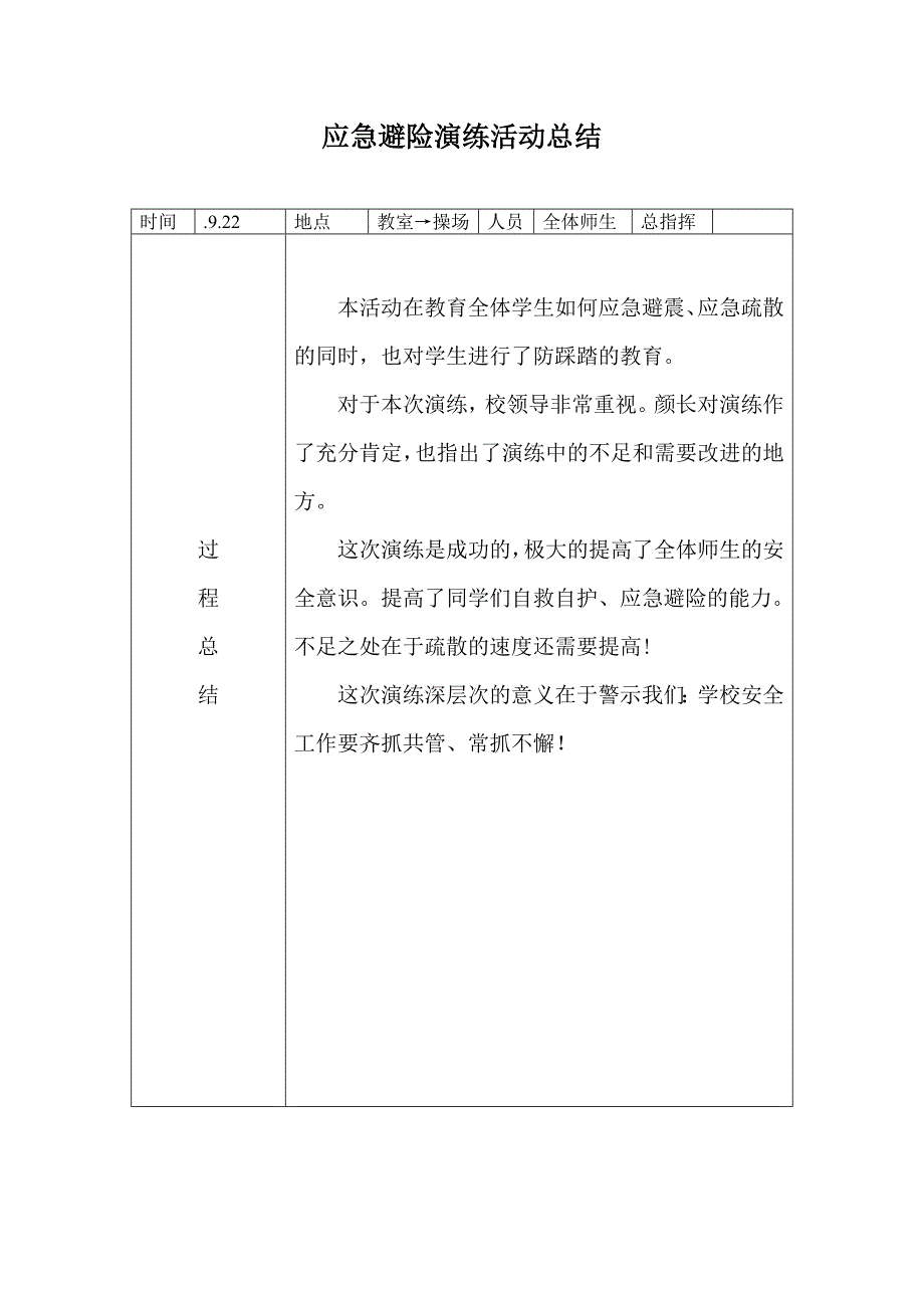 小学上学期应急避险演练活动总结　全套_第3页