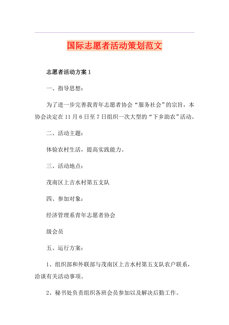 国际志愿者活动策划范文_第1页