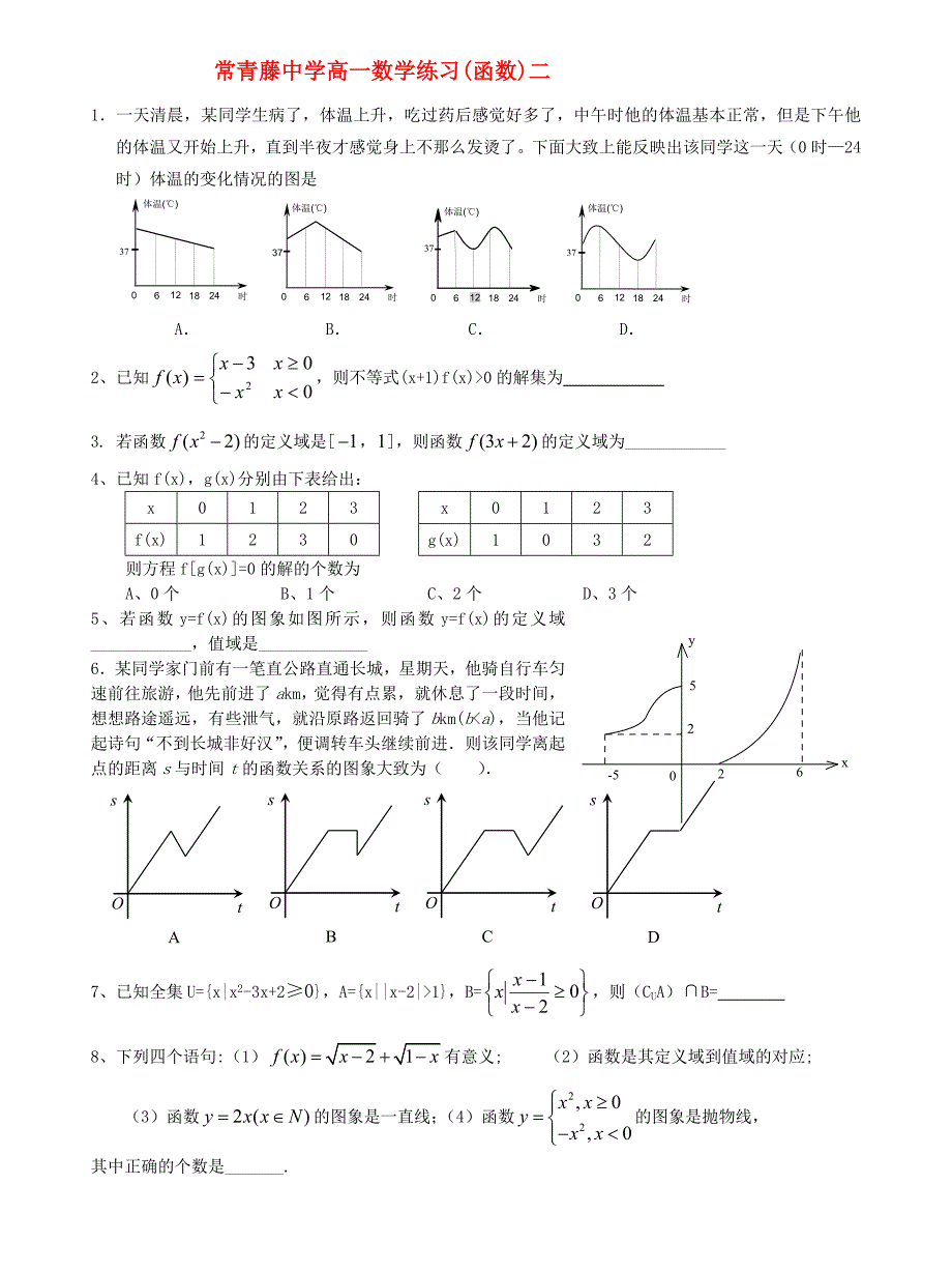 江苏省常青藤中学高一数学练习（二）_第1页