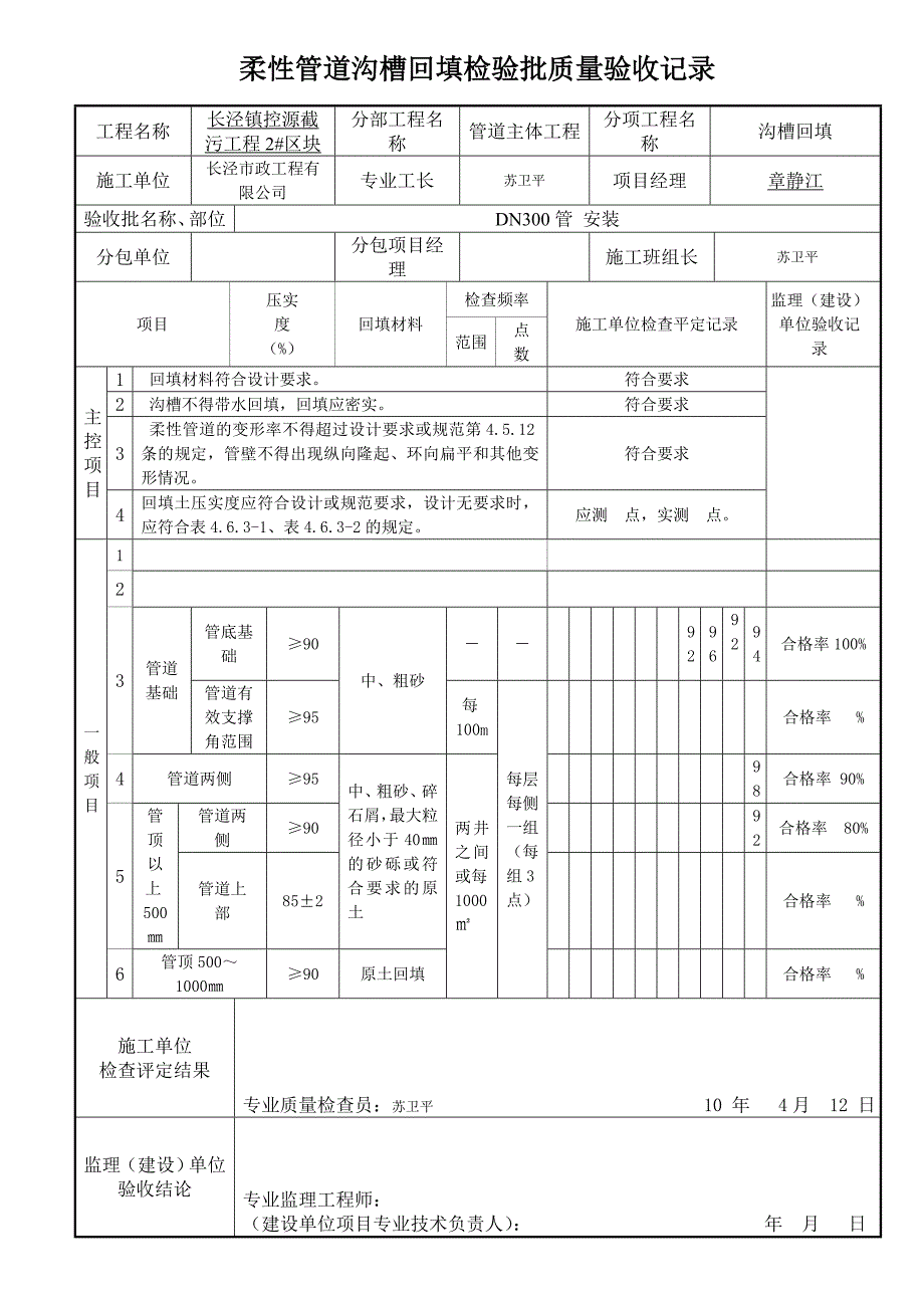 沟槽回填(柔性管道)工程检验批质量验收记录_第1页