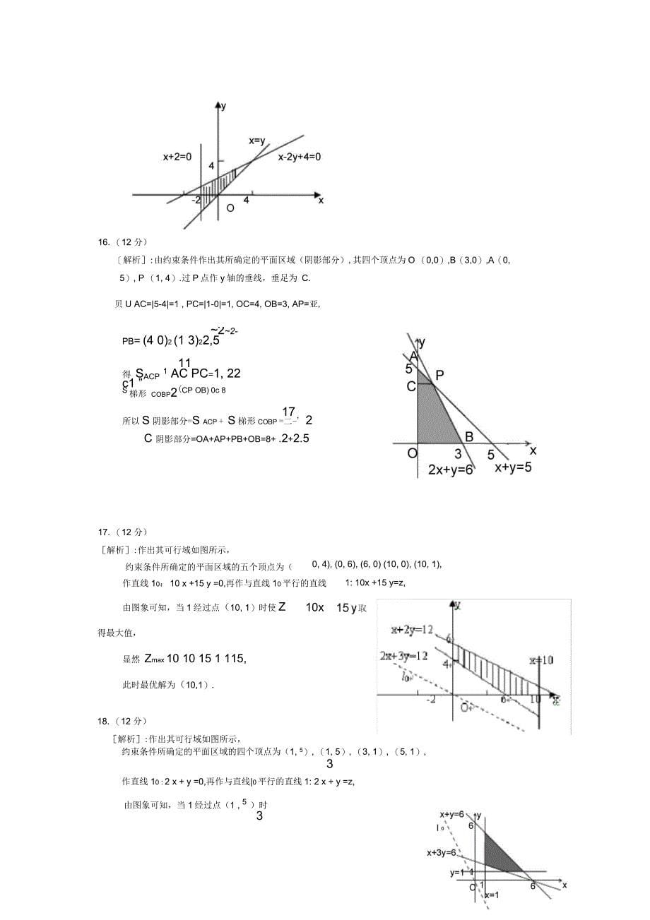 人教版高中数学必修三单元测试线性规划及答案_第5页