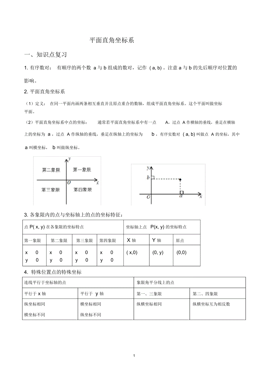 (完整版)平面直角坐标系典型例题含答案,推荐文档_第1页