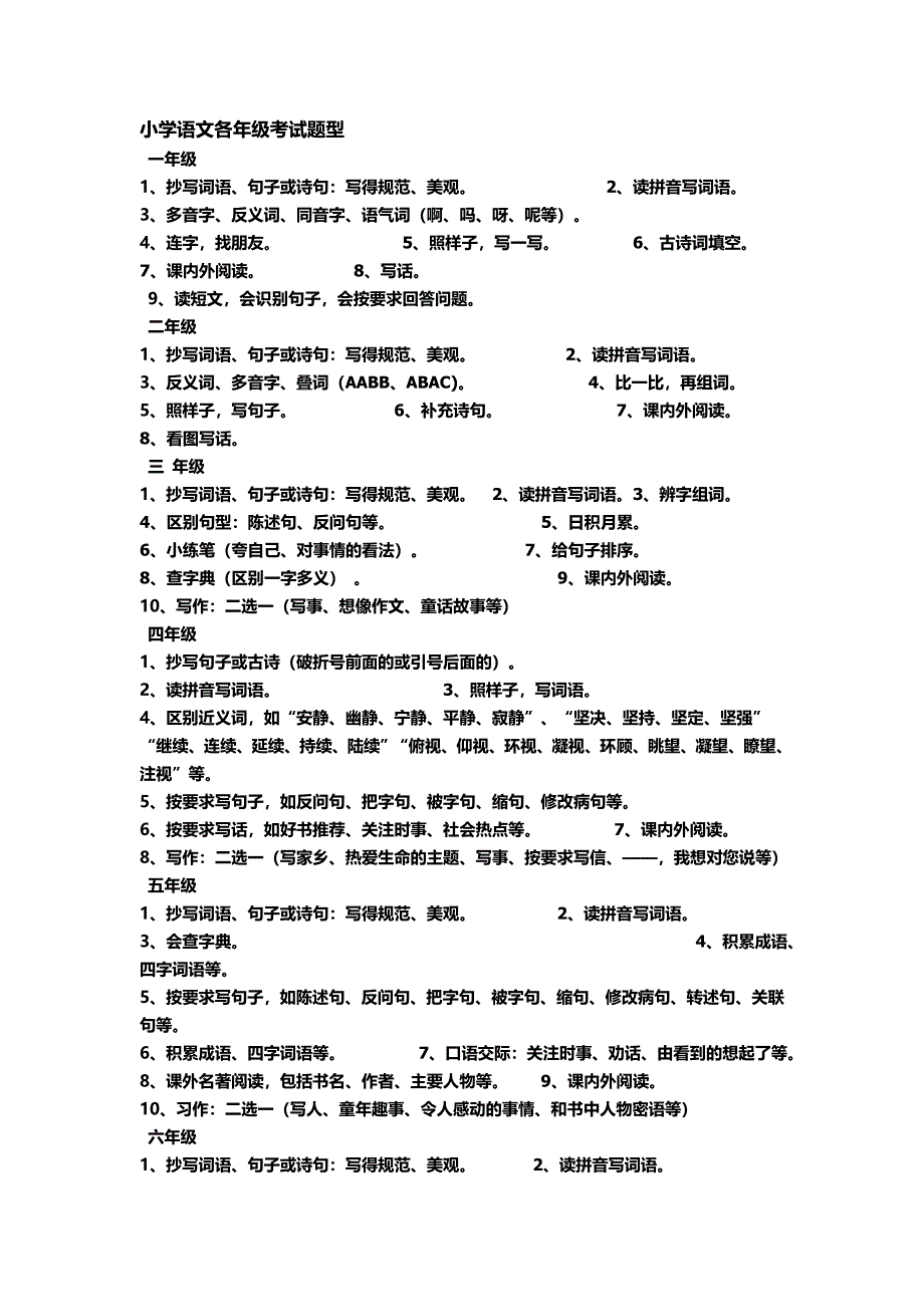 小学语文各年级语文考试题型_第1页