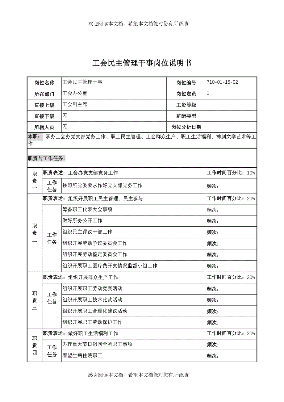 XX重工研究所工会民主管理干事岗位说明书_第1页