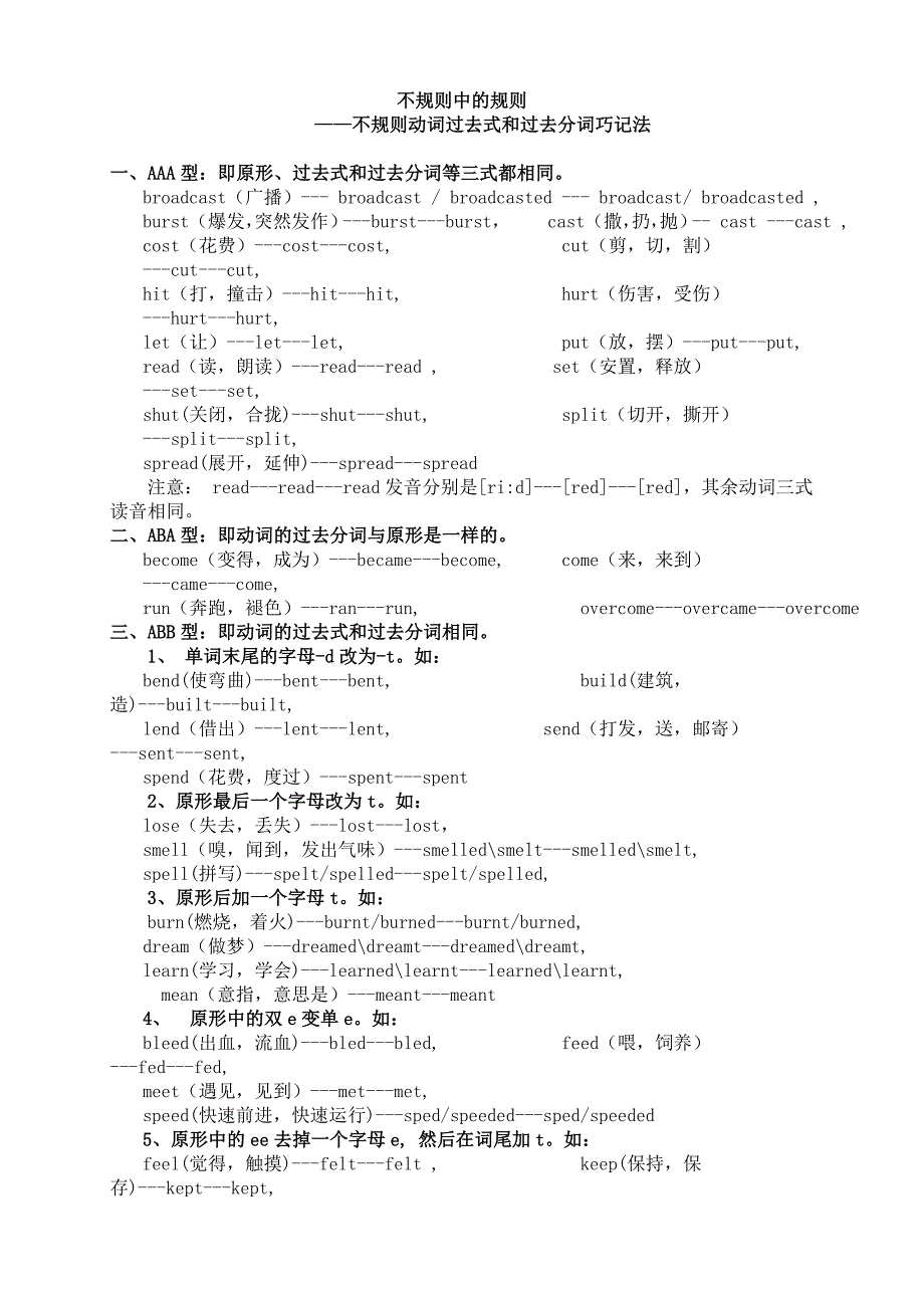 不规则动词过去式和过去分词巧记法.doc_第1页