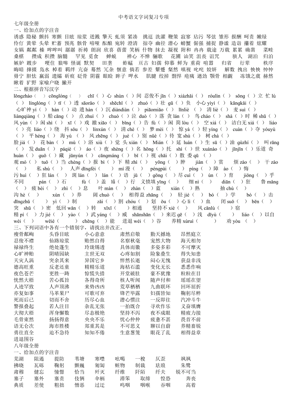 中考语文字词复习专项_第1页