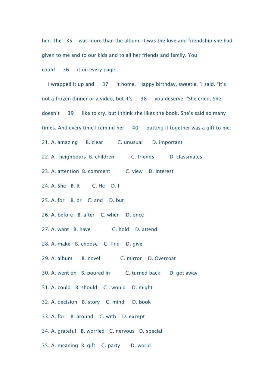 2014-2015高一英语12月月考试题（带答案）.doc_第5页