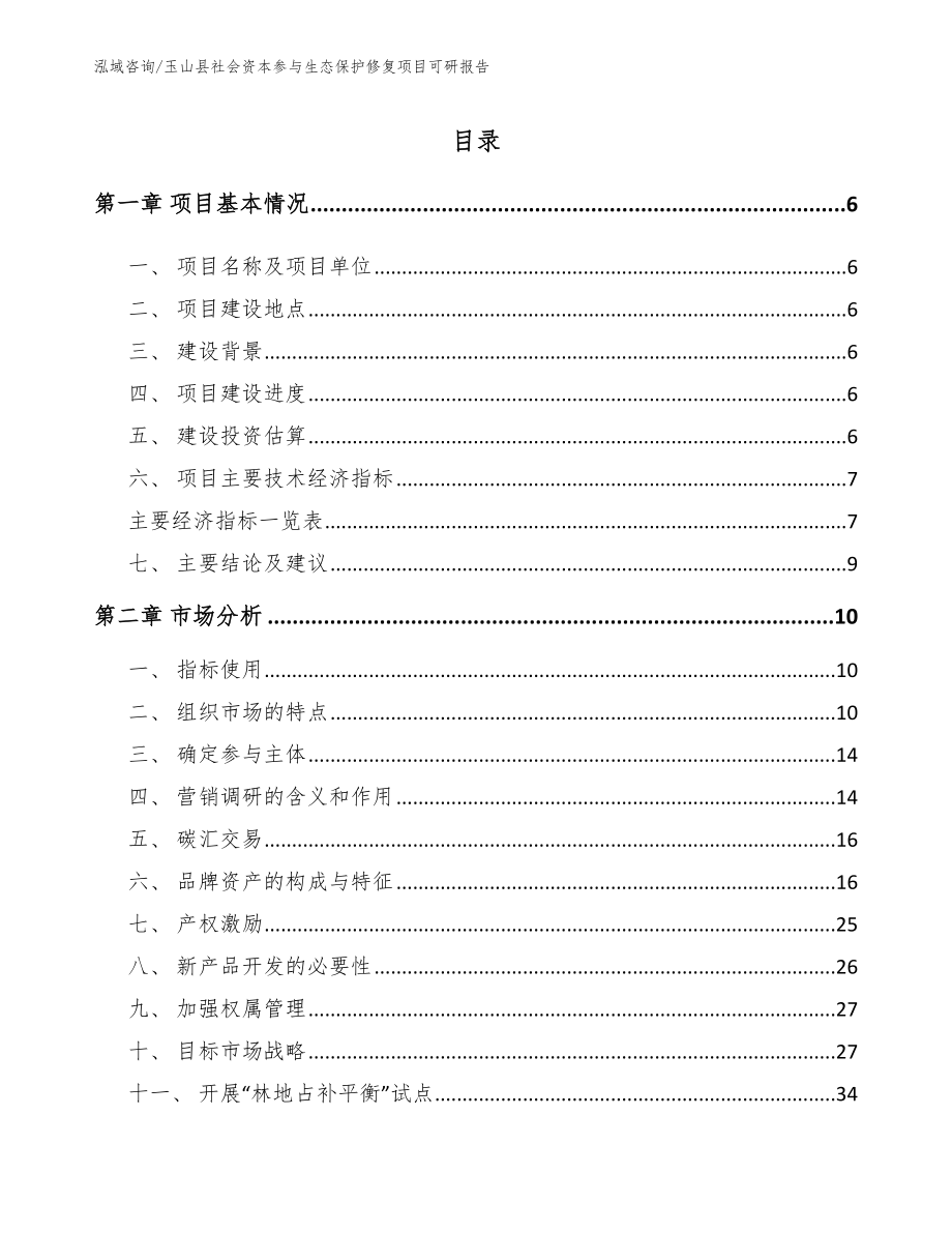 玉山县社会资本参与生态保护修复项目可研报告模板范本_第2页