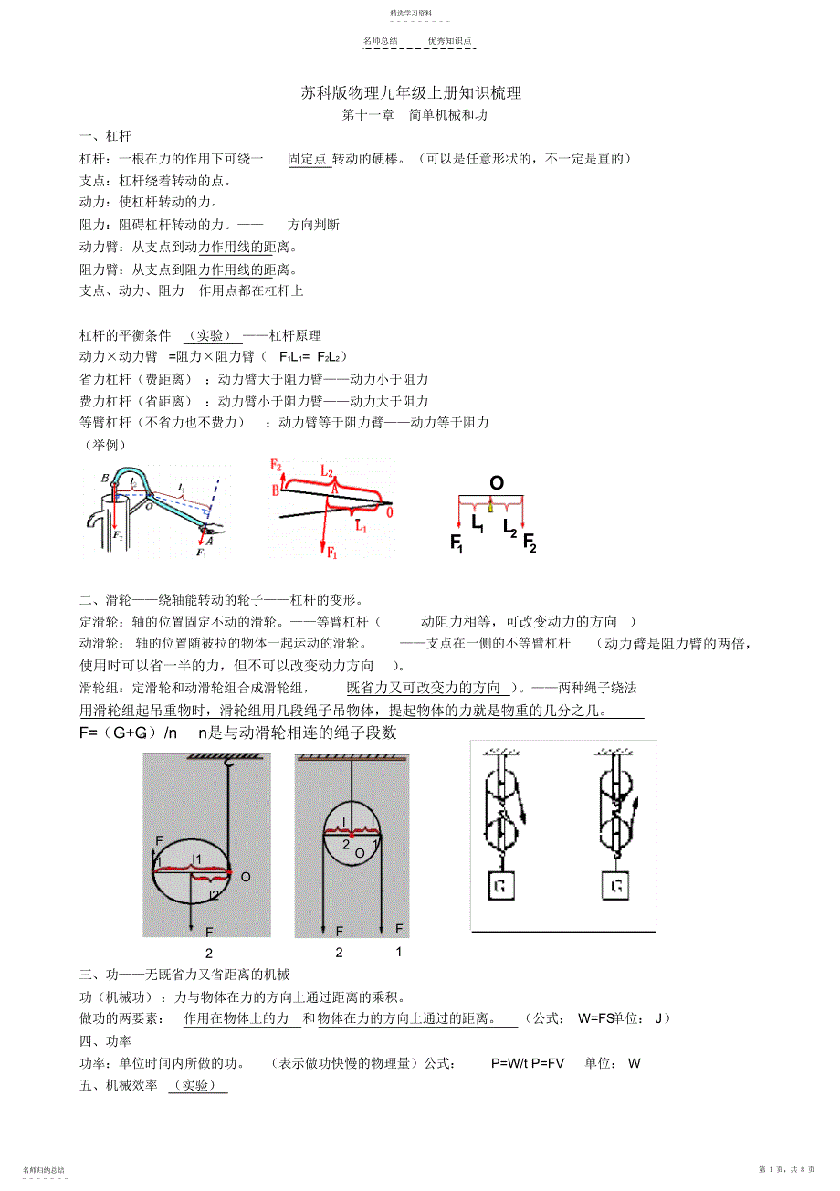 2022年苏科版九年级物理上册知识点总结_第1页