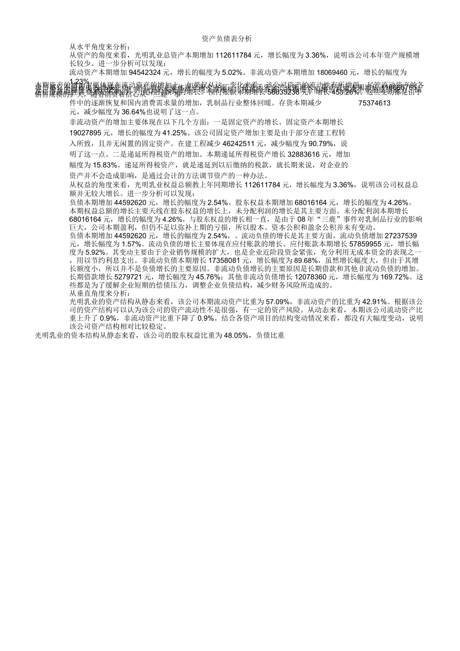 光明乳业资产负债表、利润表、现金流量表分析_第1页