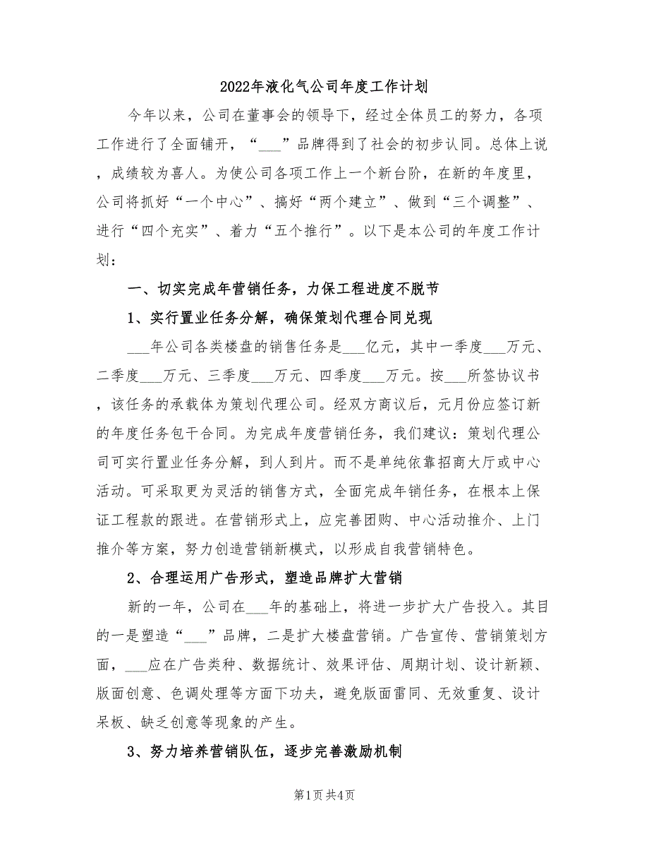 2022年液化气公司年度工作计划_第1页