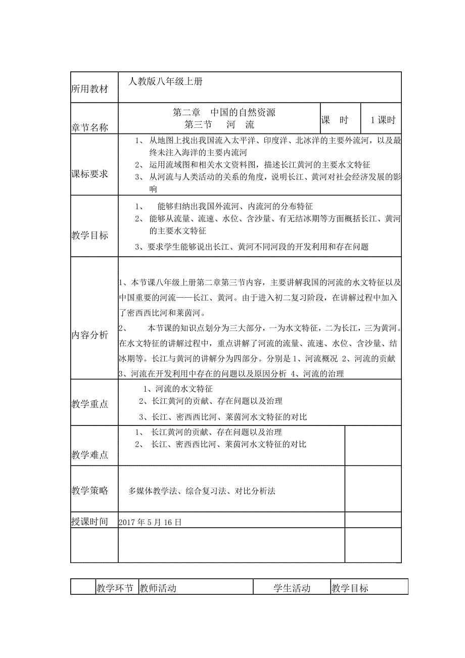 八年级上册地理教案-23河流复习-人教版.docx_第1页