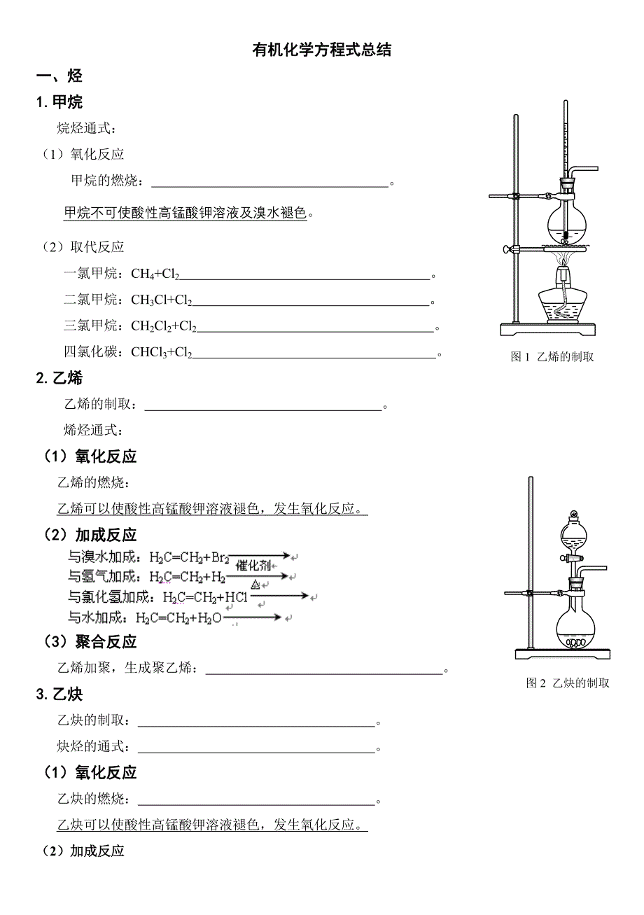 高中化学方程式(烃、卤代烃、醇、苯、醛).doc_第1页