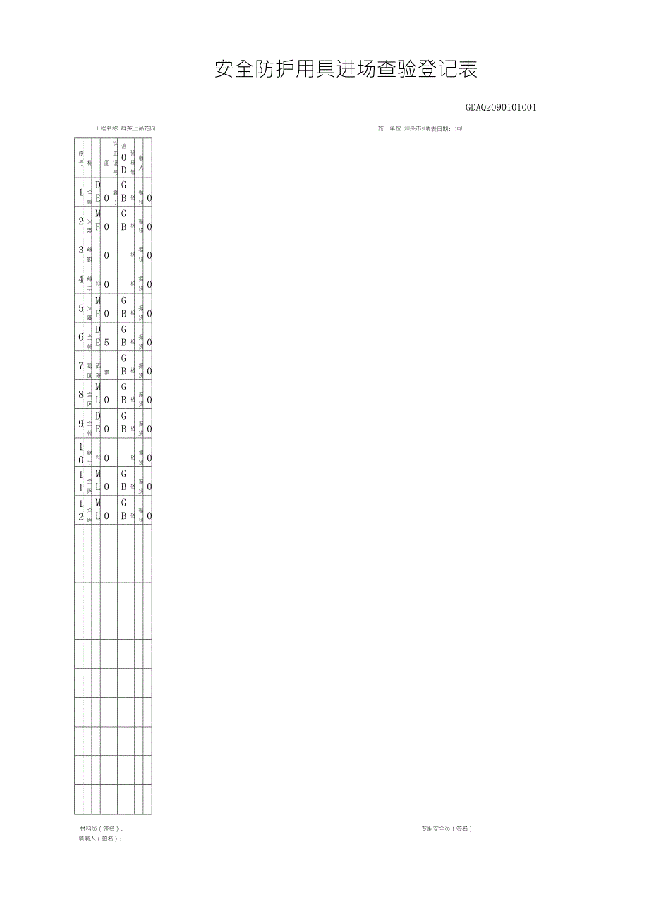 安全防护用具进场查验登记表_第1页