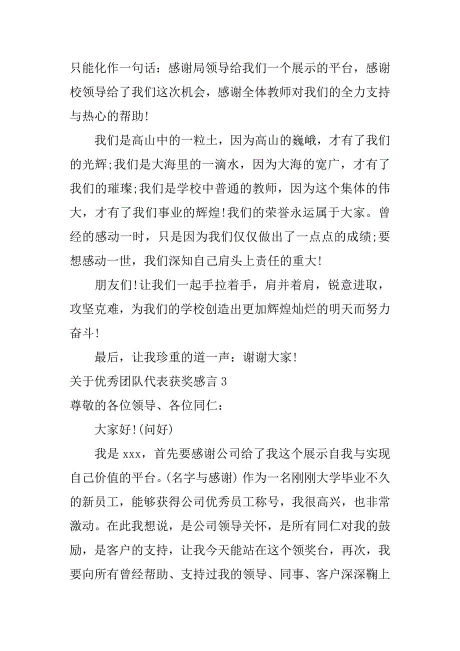 2024年关于优秀团队代表获奖感言_第2页