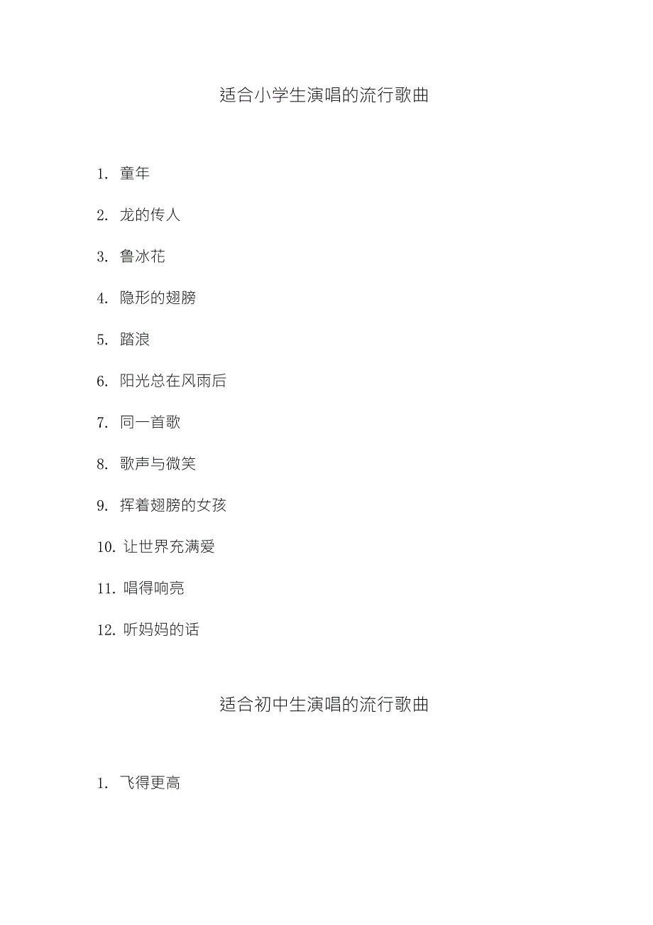 适合小学生演唱的流行歌曲_第1页