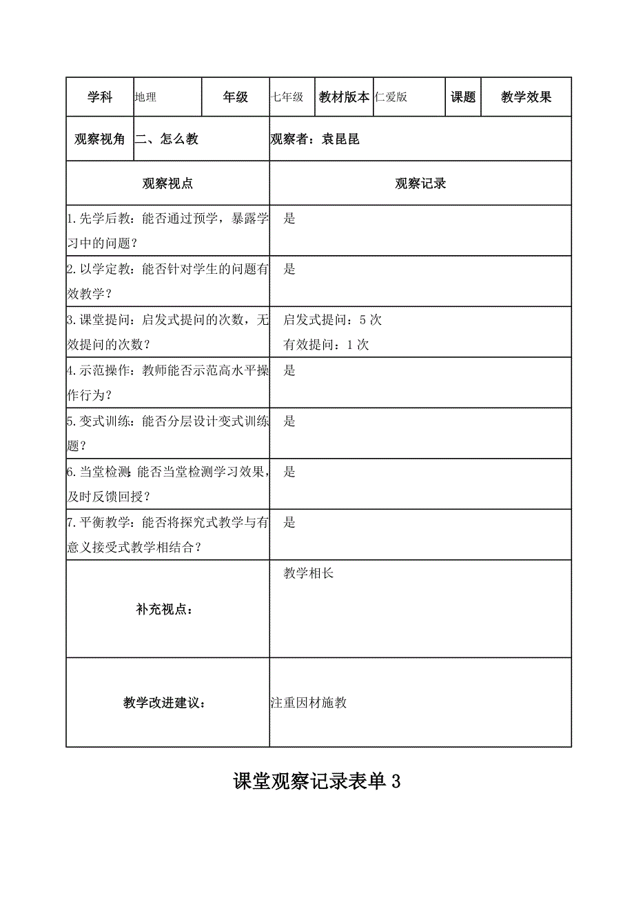 【袁昆昆】课堂观察记录表单_第2页