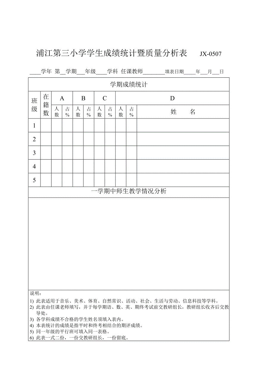 浦江第三小学学生成绩统计暨质量分析表_第1页