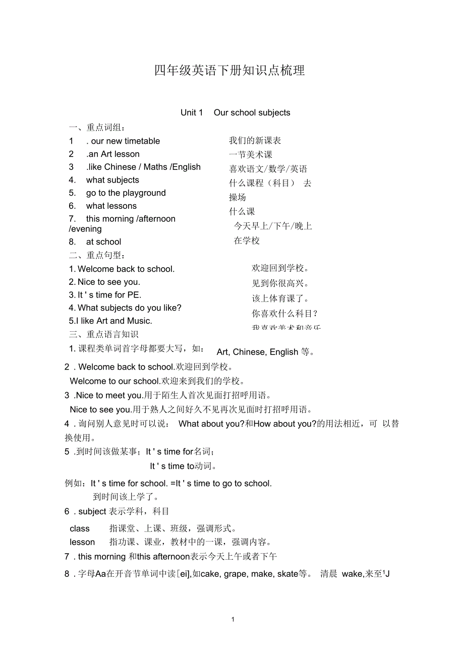 四年级英语下册知识点梳理_第1页