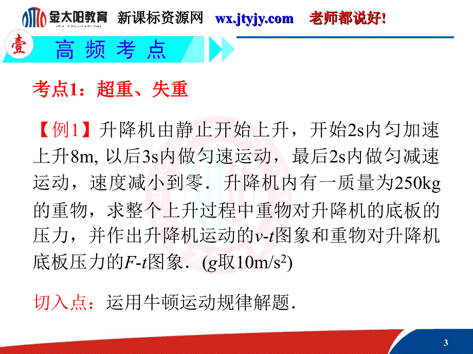 【学海导航】2013届高三物理一轮复习课件（人教版）：第3章第3节超重与失重连接体问题_第3页