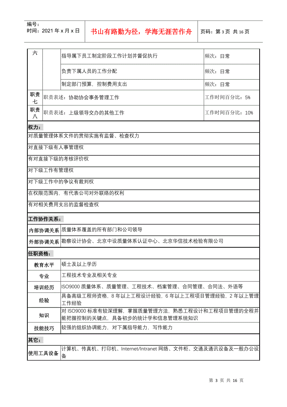 技术质量部岗位职务说明书_第4页