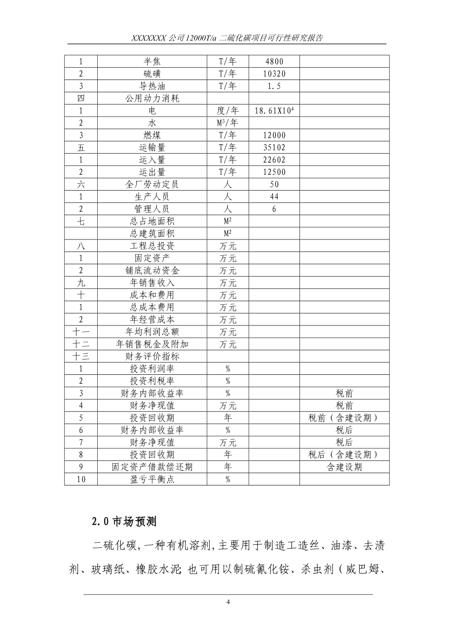 12000ta二硫化碳项目之可行性研究报告书_第4页