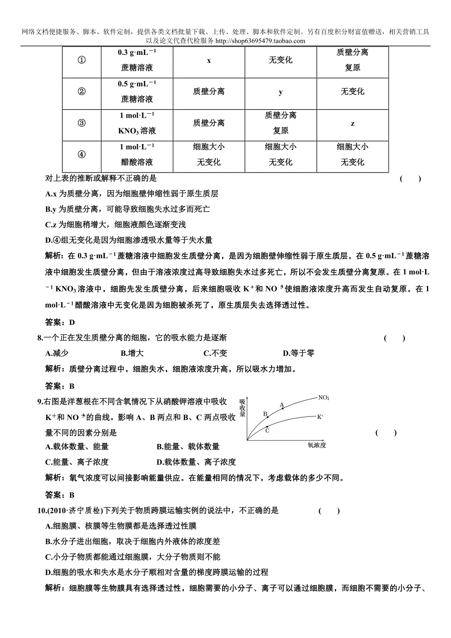 高考生物课标人教版物质跨膜运输的实例_第3页