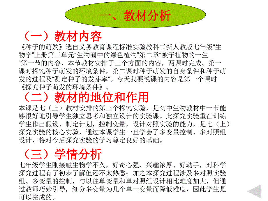 人教版七年级生物上册《种子萌发的环境条件》说课ppt课件_第2页