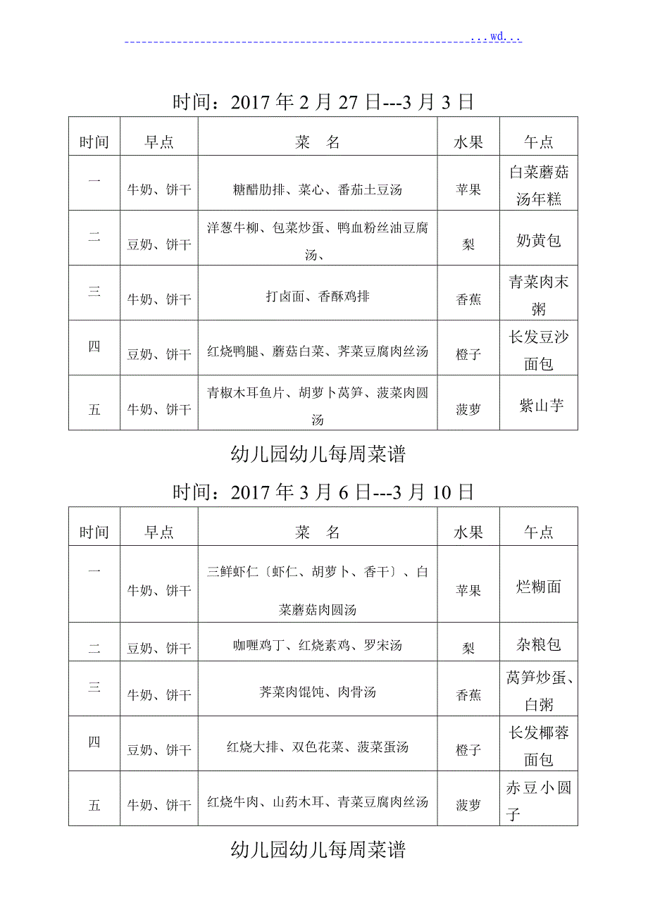 幼儿园每周菜谱_第2页