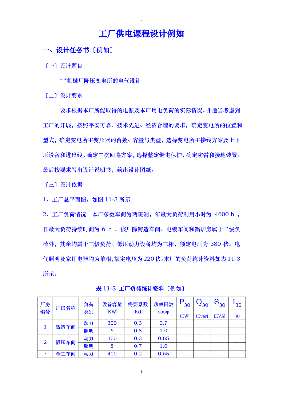 工厂供电课程设计报告示例_第1页