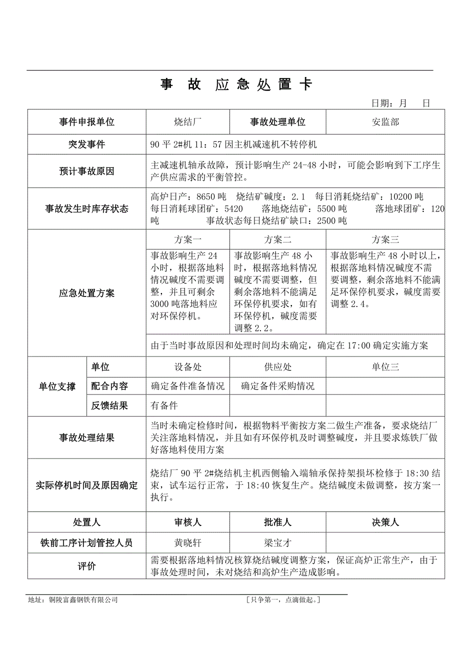 烧结厂安全生产应急卡案例_第1页