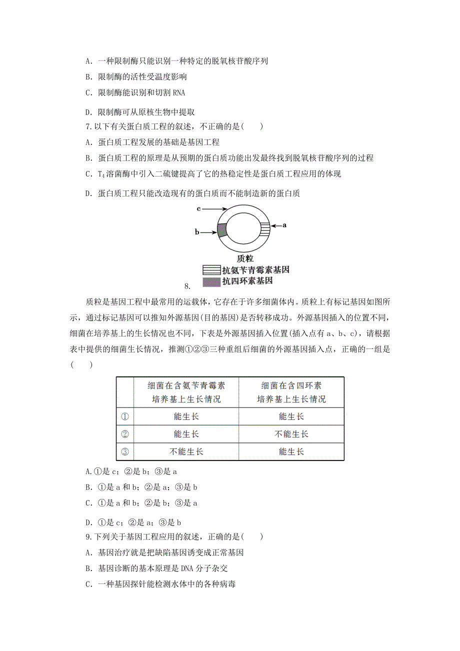 2012届高三生物二轮复习专题练习6：基因工程_第2页