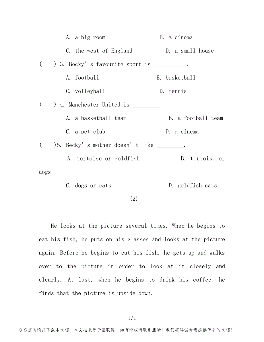 七年级英语上学期第一次月考专题练习阅读理解牛津版_第2页