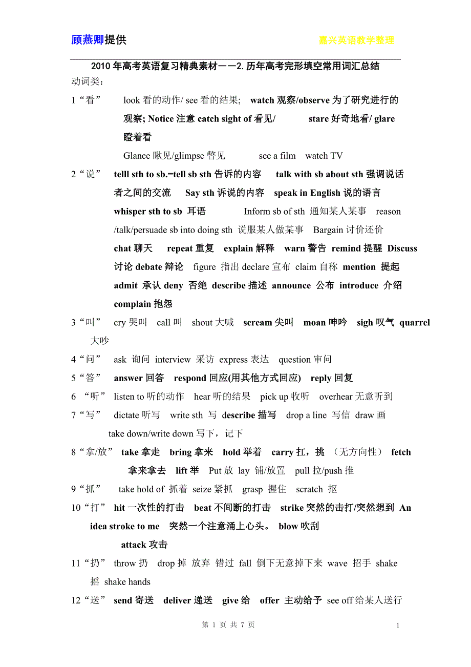 高考完形填空重点单词.doc_第1页