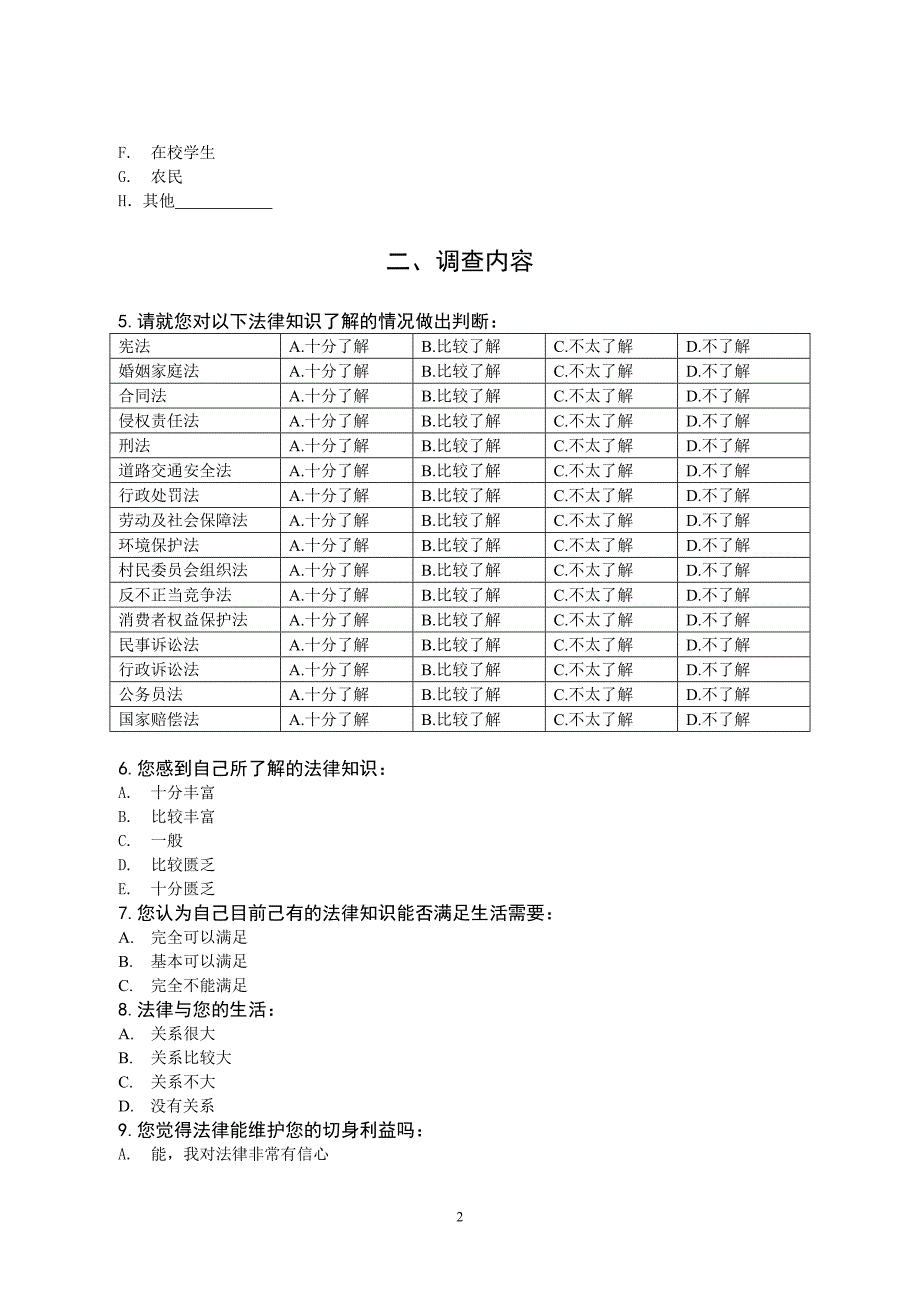 全省法制宣传教育工作知晓度、满意度暨法治需求调查表_第2页