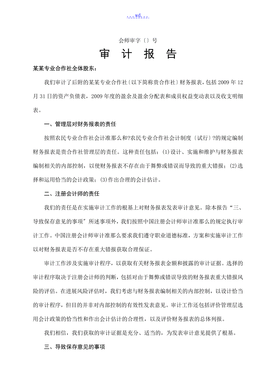 专业合作社审计报告例文_第1页