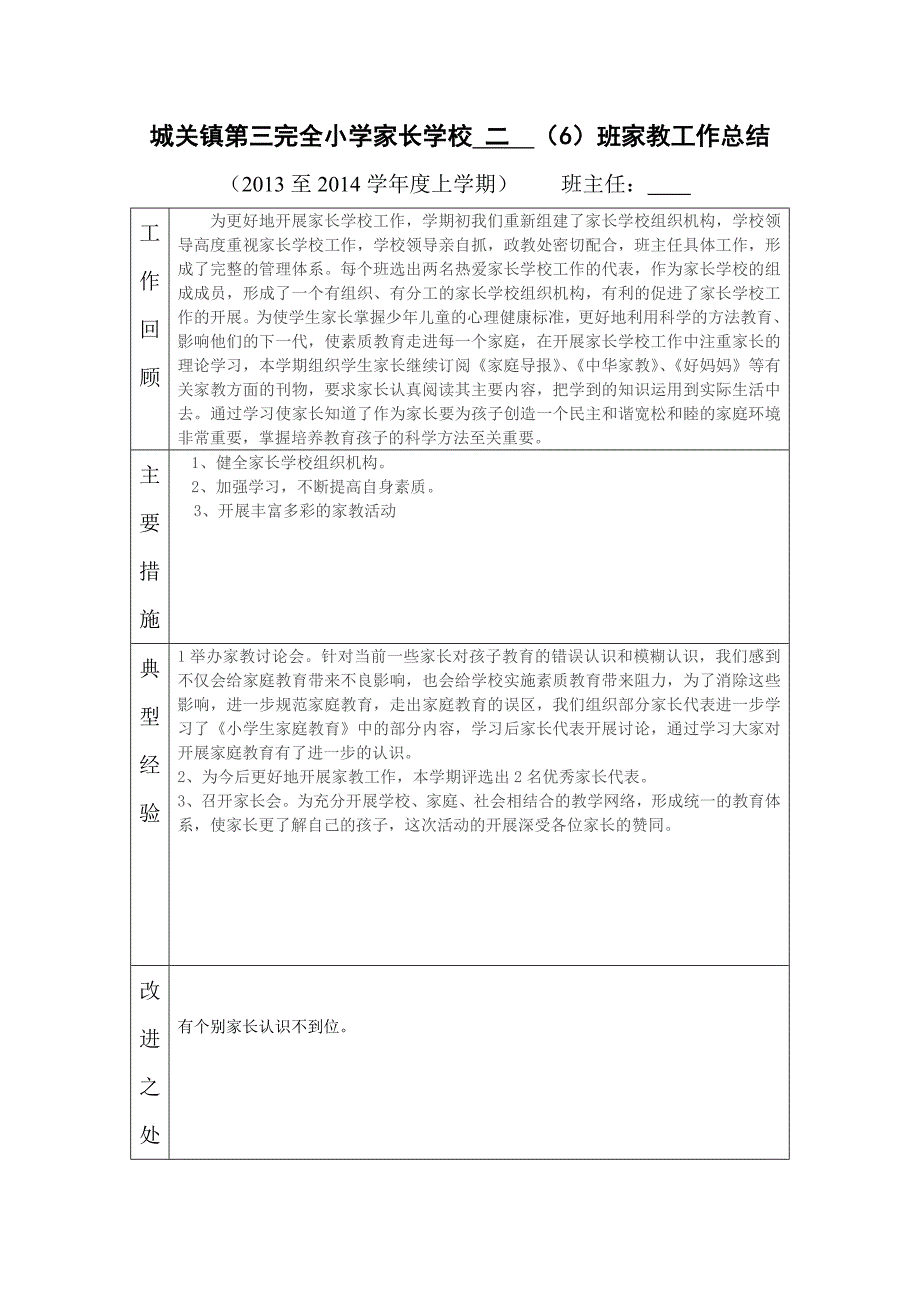 城关镇第三完全小学家长学校（家教总结)_第1页