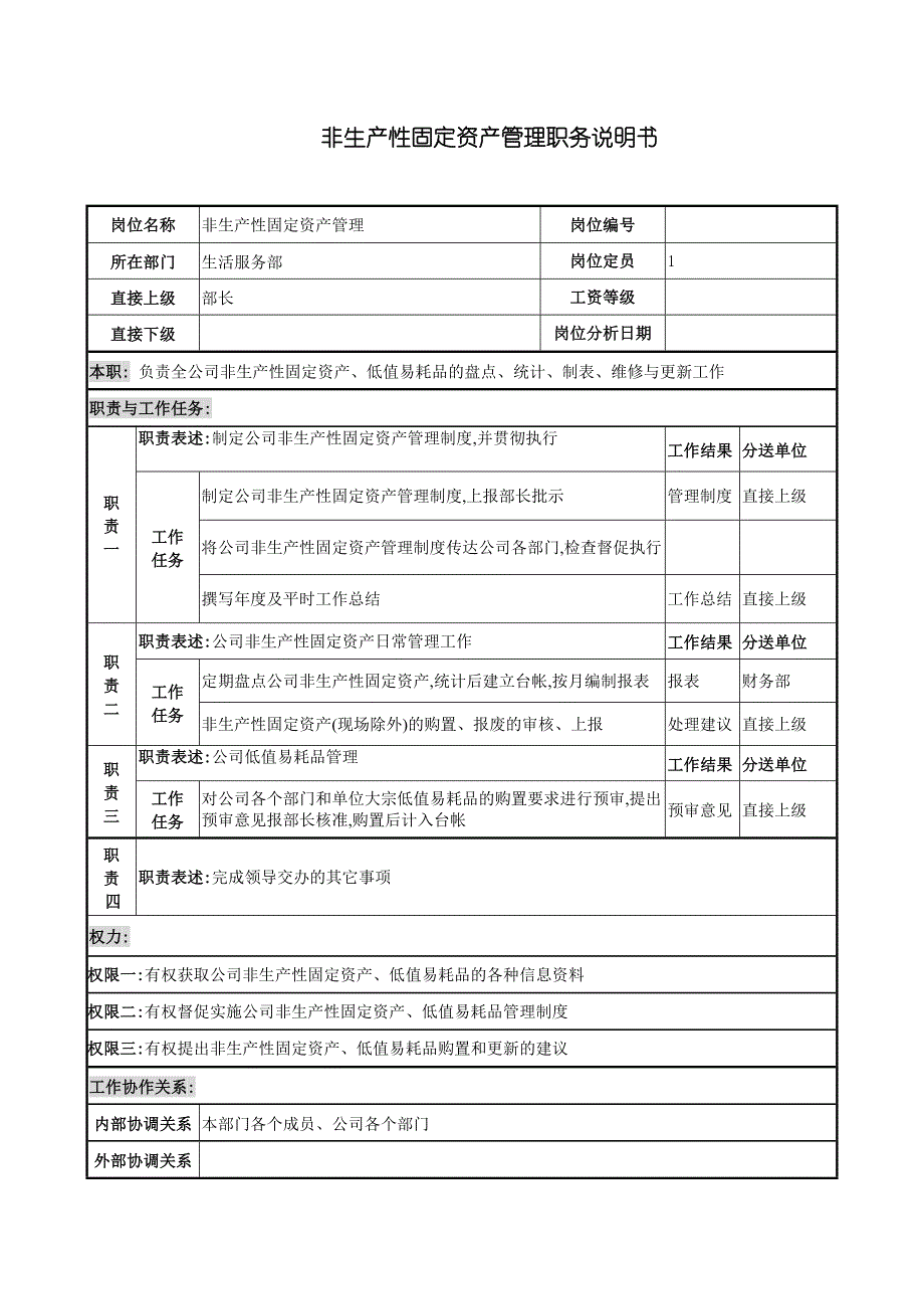 非生产性固定资产管理岗位说明书_第2页