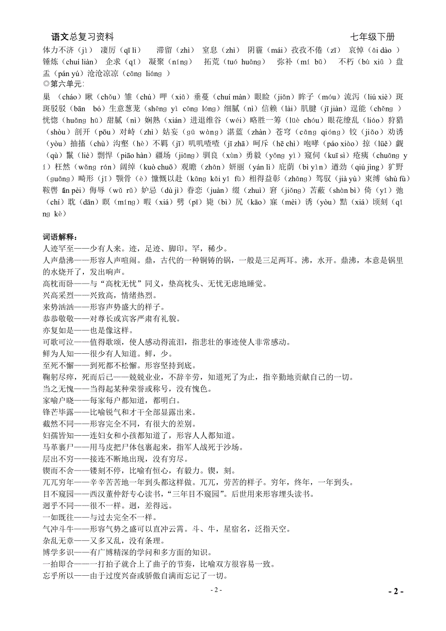 人教版七年级下册语文复习资料_第2页