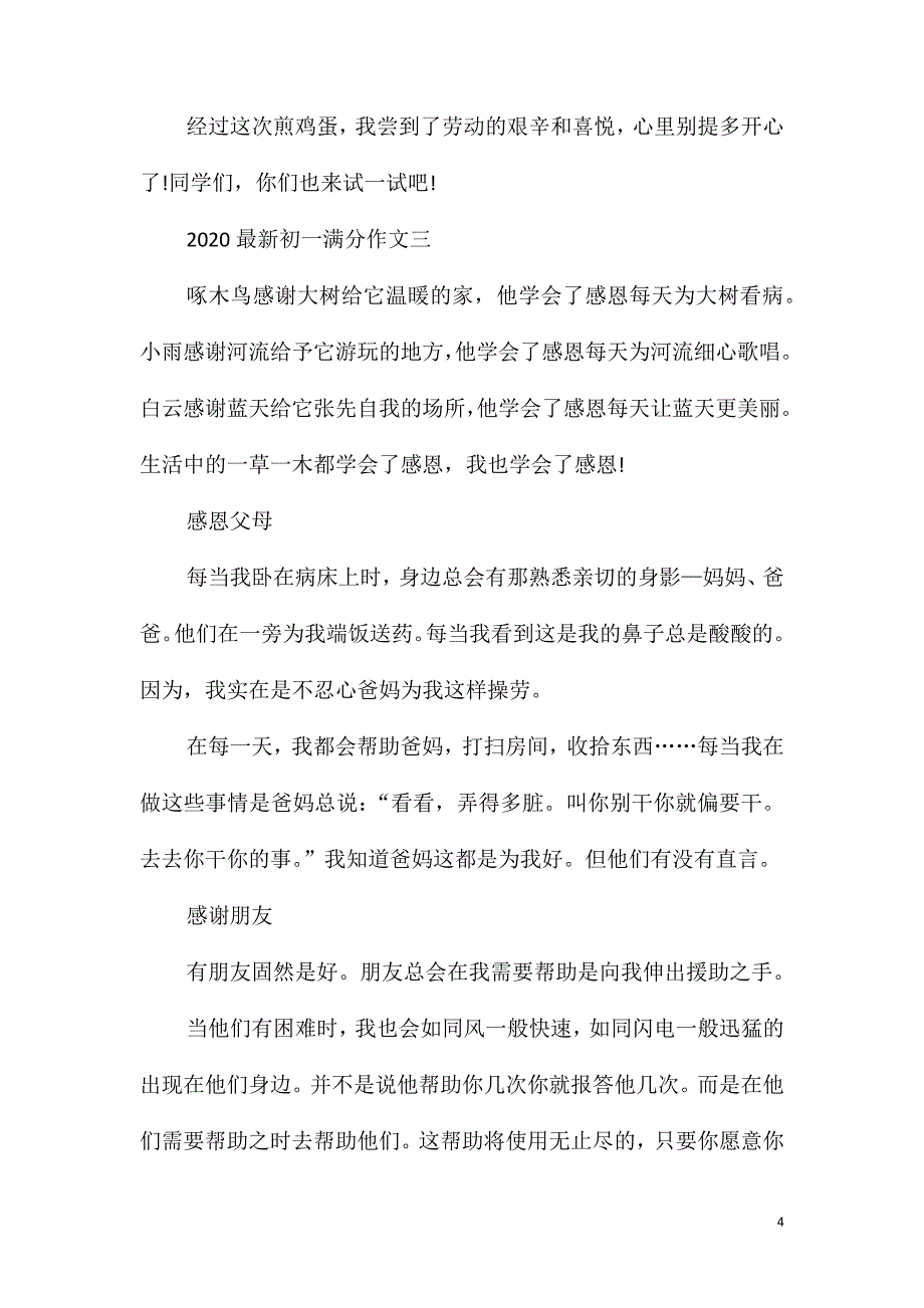 2020最新初一满分作文_第4页